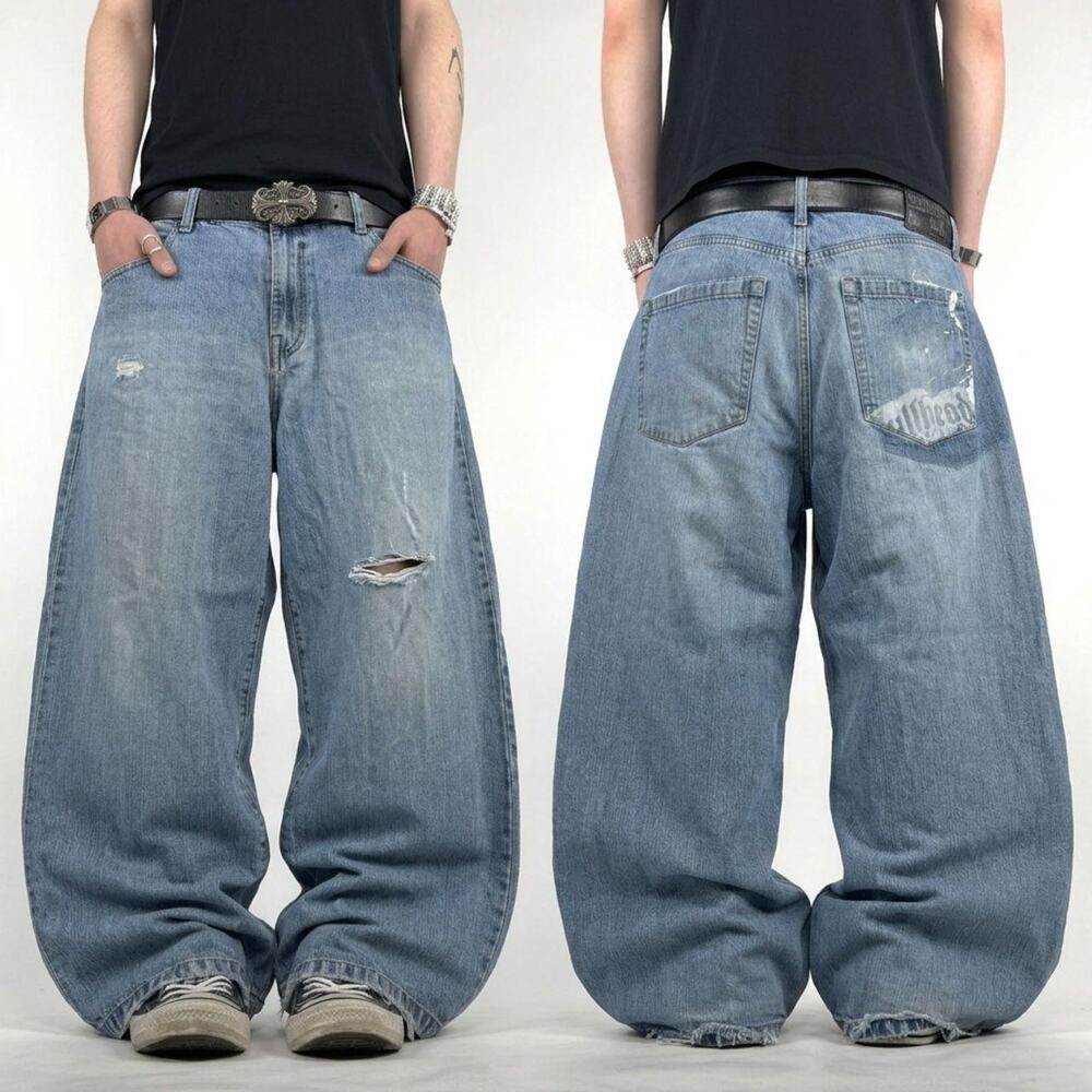 Vintage y2k rare patched embroidered grunge baggy wide leg jeans